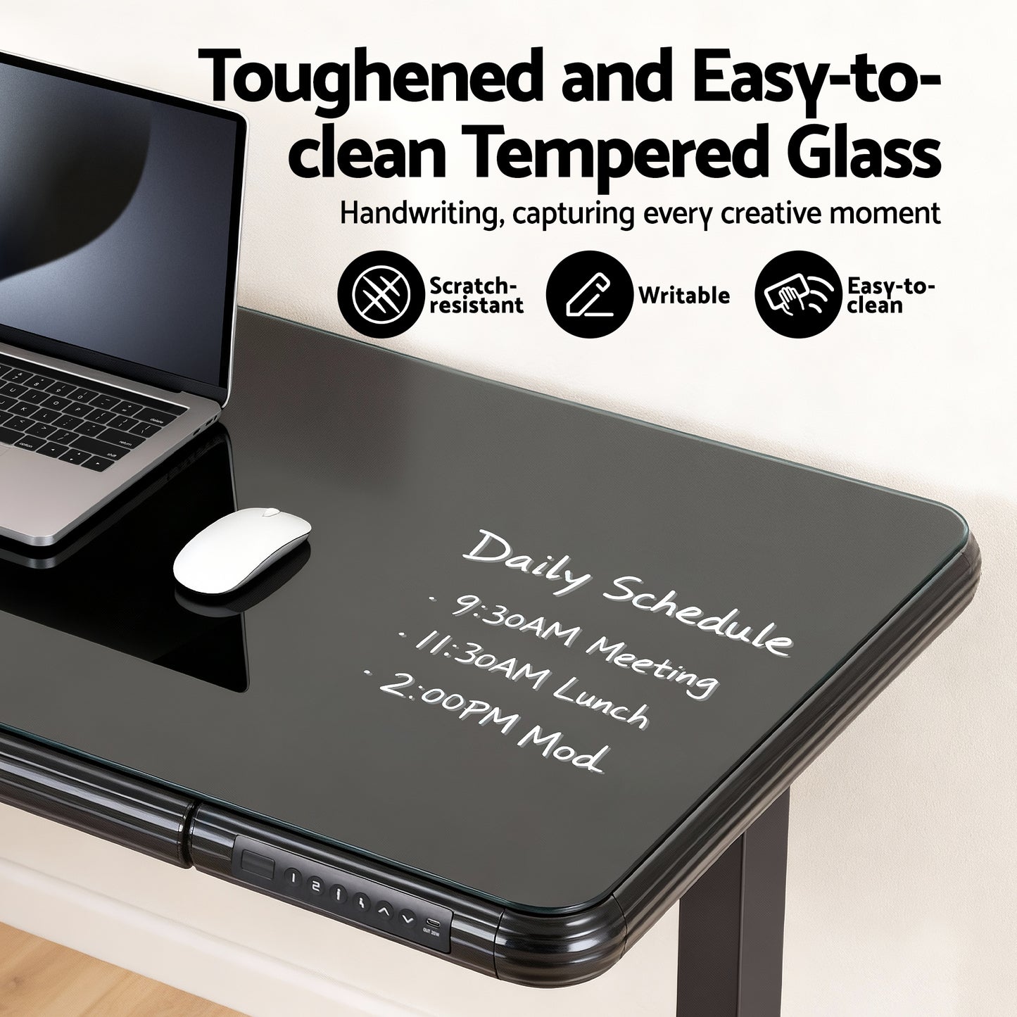 Standing Desk Motorised Tempered Glass Top Electric Black 120Cm