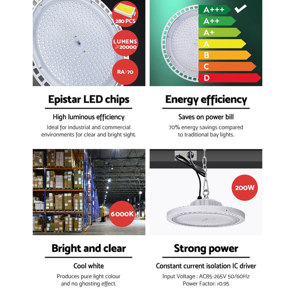  Energy-saving LED High Bay Lights 200W 200W Industrial Workshop Warehouse Gym WH