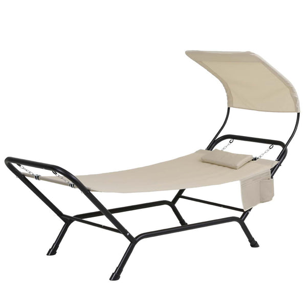  Hammock Bed w/ Stand Sun Lounge Chair Beige