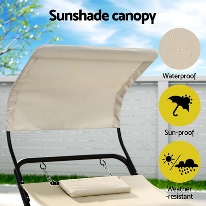 Hammock Bed w/ Stand Sun Lounge Chair Beige