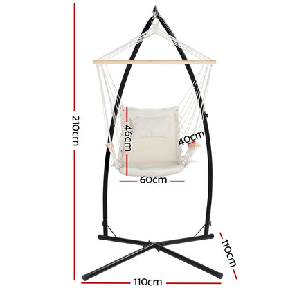 Hammock Chair With Steel Stand Armrest Outdoor Hanging Cream