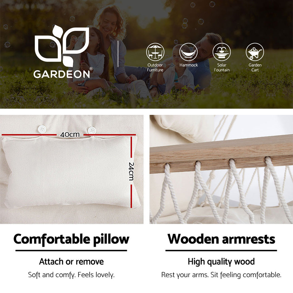 Hammock Chair With Steel Stand Armrest Outdoor Hanging Cream