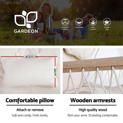 Hammock Chair With Steel Stand Armrest Outdoor Hanging Cream
