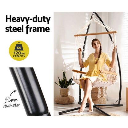 Hammock Chair With Steel Stand Armrest Outdoor Hanging Cream