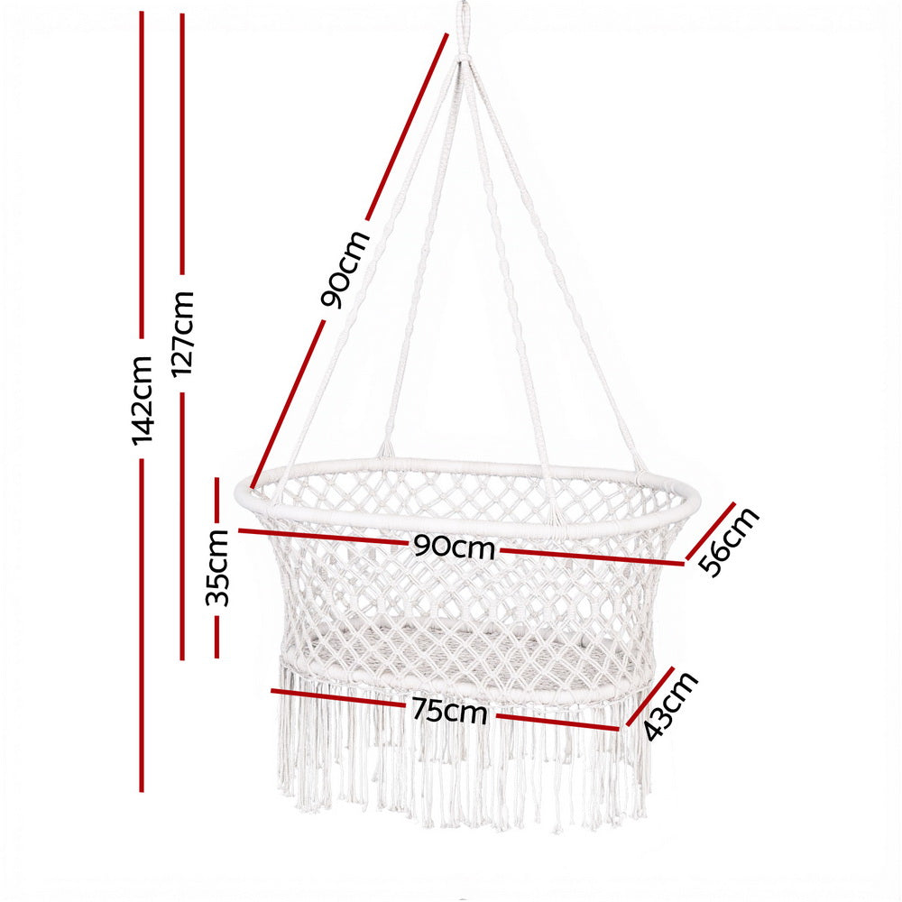 Hammock Chair Cotton Swing Chair Outdoor Indoor Cream