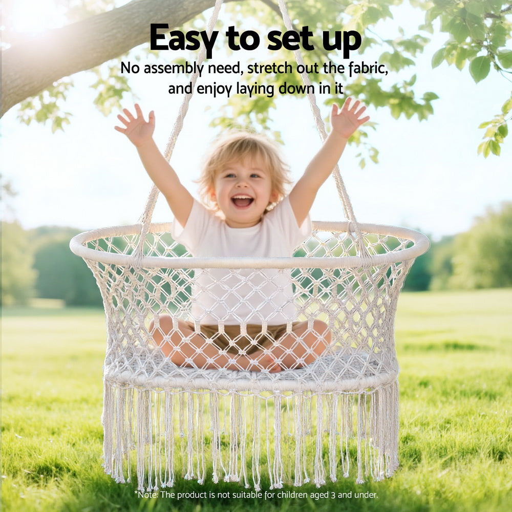 Hammock Chair Cotton Swing Chair Outdoor Indoor Cream