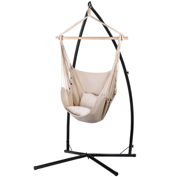  Hammock Chair Outdoor Camping Hanging With Steel Stand Cream