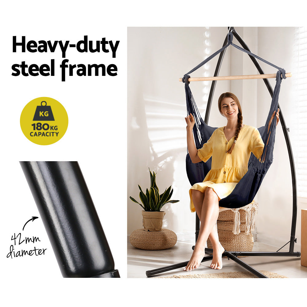 Hammock Chair Outdoor Camping Hanging With Steel Stand Grey