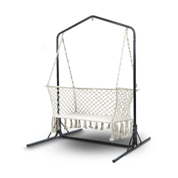 Hammock Chair With Stand Macrame Outdoor Garden 2 Seater Cream