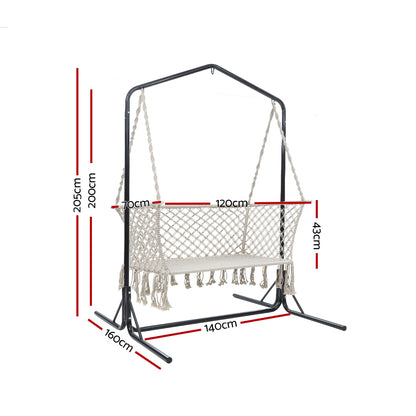 Hammock Chair With Stand Macrame Outdoor Garden 2 Seater Cream