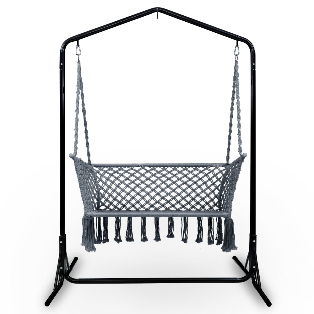Hammock Chair With Stand Macrame Outdoor Garden 2 Seater Grey