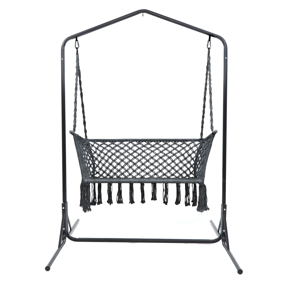 Gardeon Hammock Chair with Stand Macrame Outdoor Garden 2 Seater Grey