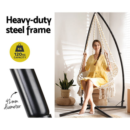 Hammock Chair With Steel Stand Macrame Outdoor Swinging Cream