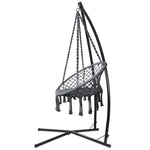 Hammock Chair With Steel Stand Macrame Outdoor Swinging Grey