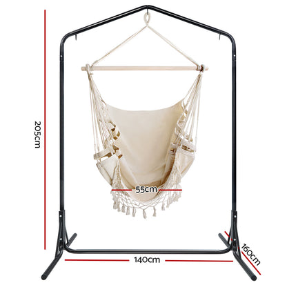 Outdoor Hammock Chair with Stand Tassel Hanging Rope Hammocks Cream