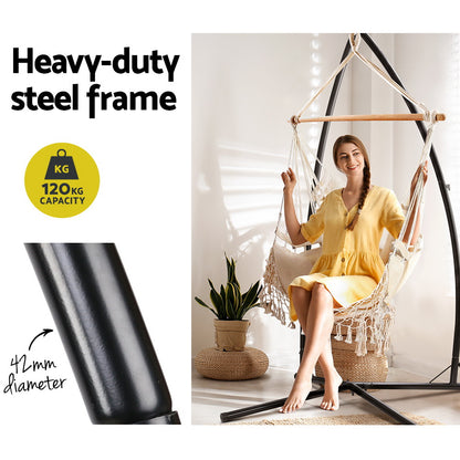 Hammock Chair With Steel Stand Hanging Outdoor Tassel Cream