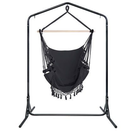 Outdoor Hammock Chair With Stand Tassel Hanging Rope Hammocks Grey
