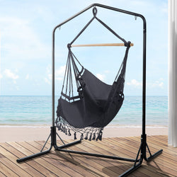 Outdoor Hammock Chair With Stand Tassel Hanging Rope Hammocks Grey