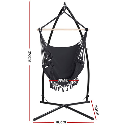 Hammock Chair With Steel Stand Hanging Outdoor Tassel Grey