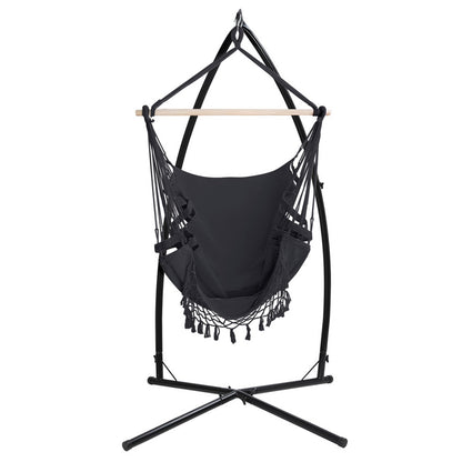 Hammock Chair With Steel Stand Hanging Outdoor Tassel Grey
