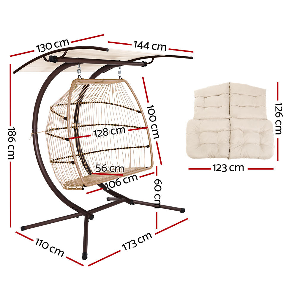 Outdoor Egg Swing Chair Wicker Furniture Pod Stand Canopy 2 Seater Latte