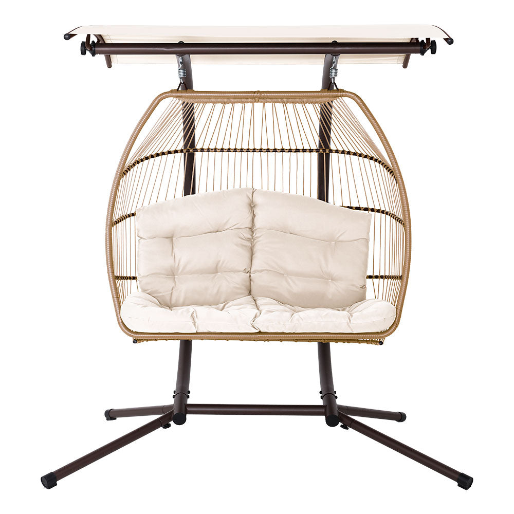Outdoor Egg Swing Chair Wicker Furniture Pod Stand Canopy 2 Seater Latte