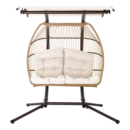Outdoor Egg Swing Chair Wicker Furniture Pod Stand Canopy 2 Seater Latte