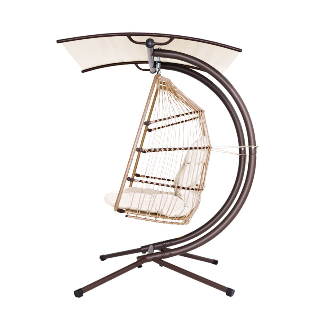 Outdoor Egg Swing Chair Wicker Furniture Pod Stand Canopy 2 Seater Latte