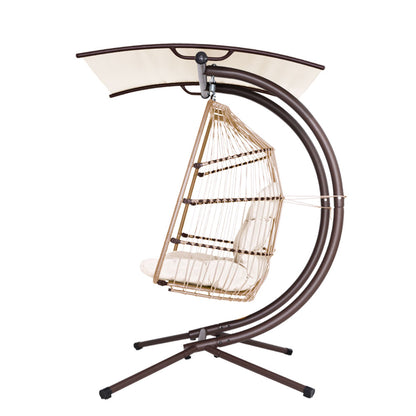 Outdoor Egg Swing Chair Wicker Furniture Pod Stand Canopy 2 Seater Latte