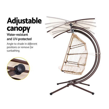 Outdoor Egg Swing Chair Wicker Furniture Pod Stand Canopy 2 Seater Latte
