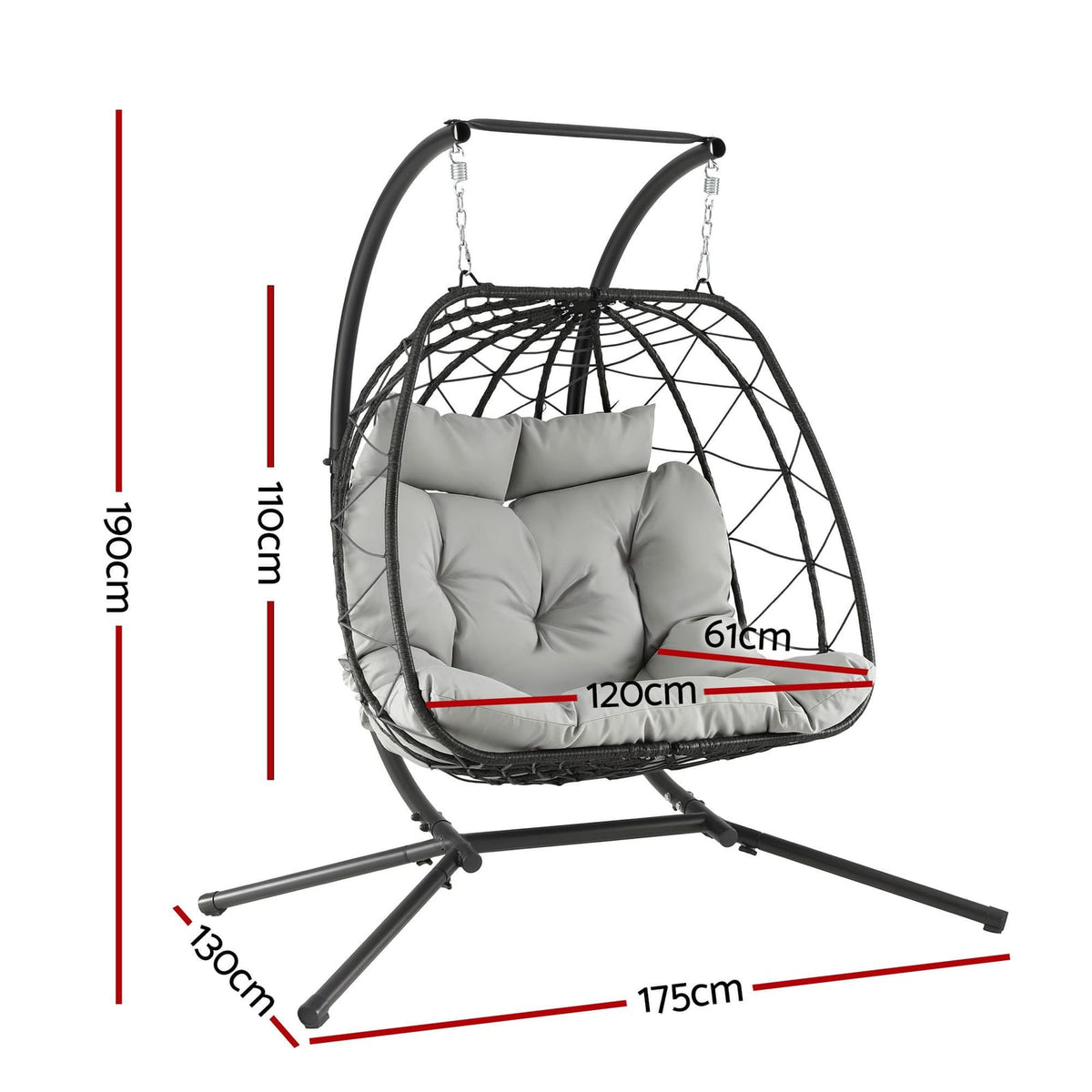 Outdoor Swing Chair 2 Seater Grey 175x130x190cm