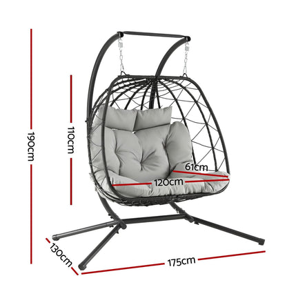 Outdoor Swing Chair 2 Seater Grey 175x130x190cm