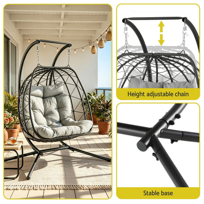 Outdoor Swing Chair 2 Seater Grey 175x130x190cm
