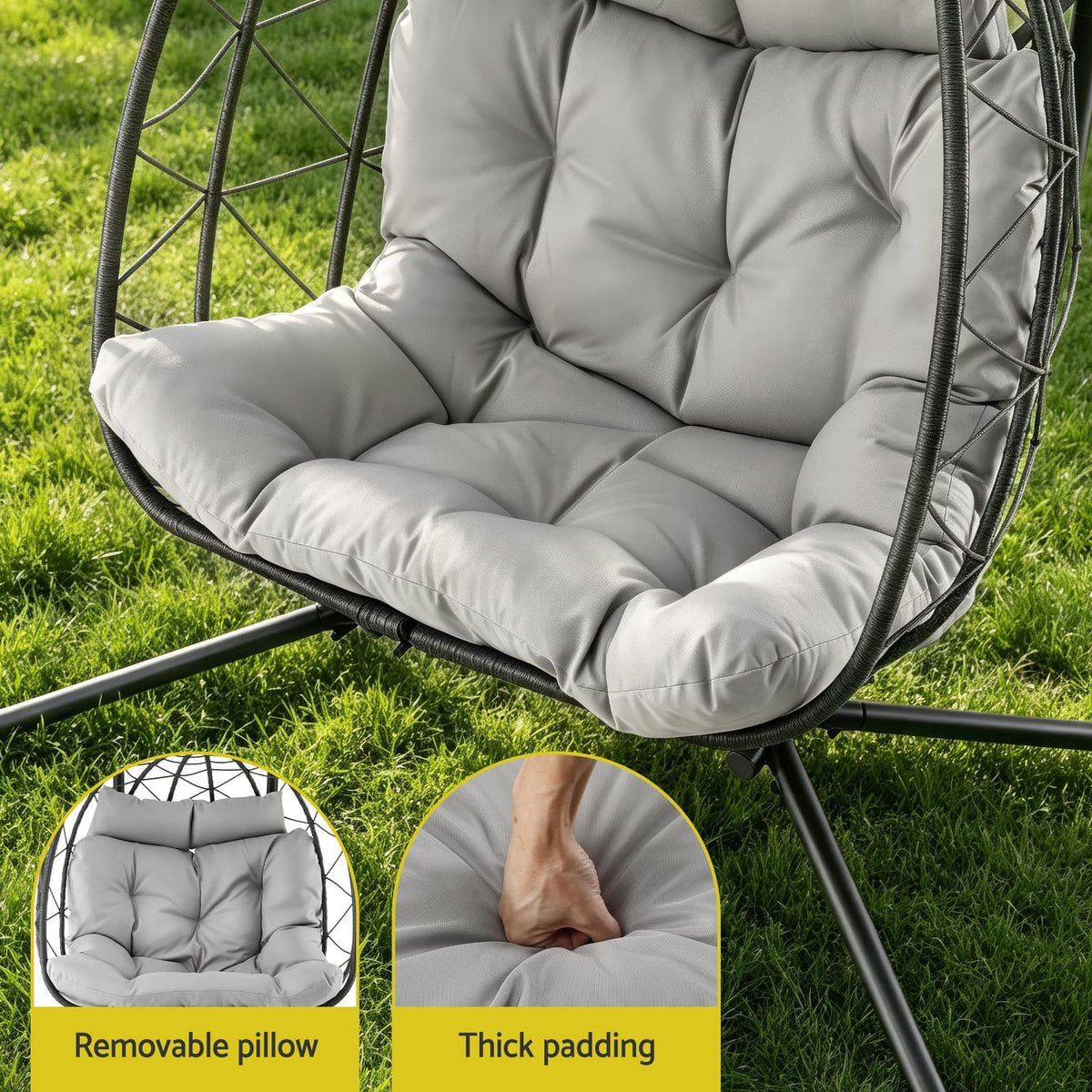 Outdoor Swing Chair 2 Seater Grey 175x130x190cm