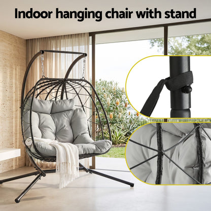 Outdoor Swing Chair 2 Seater Grey 175x130x190cm
