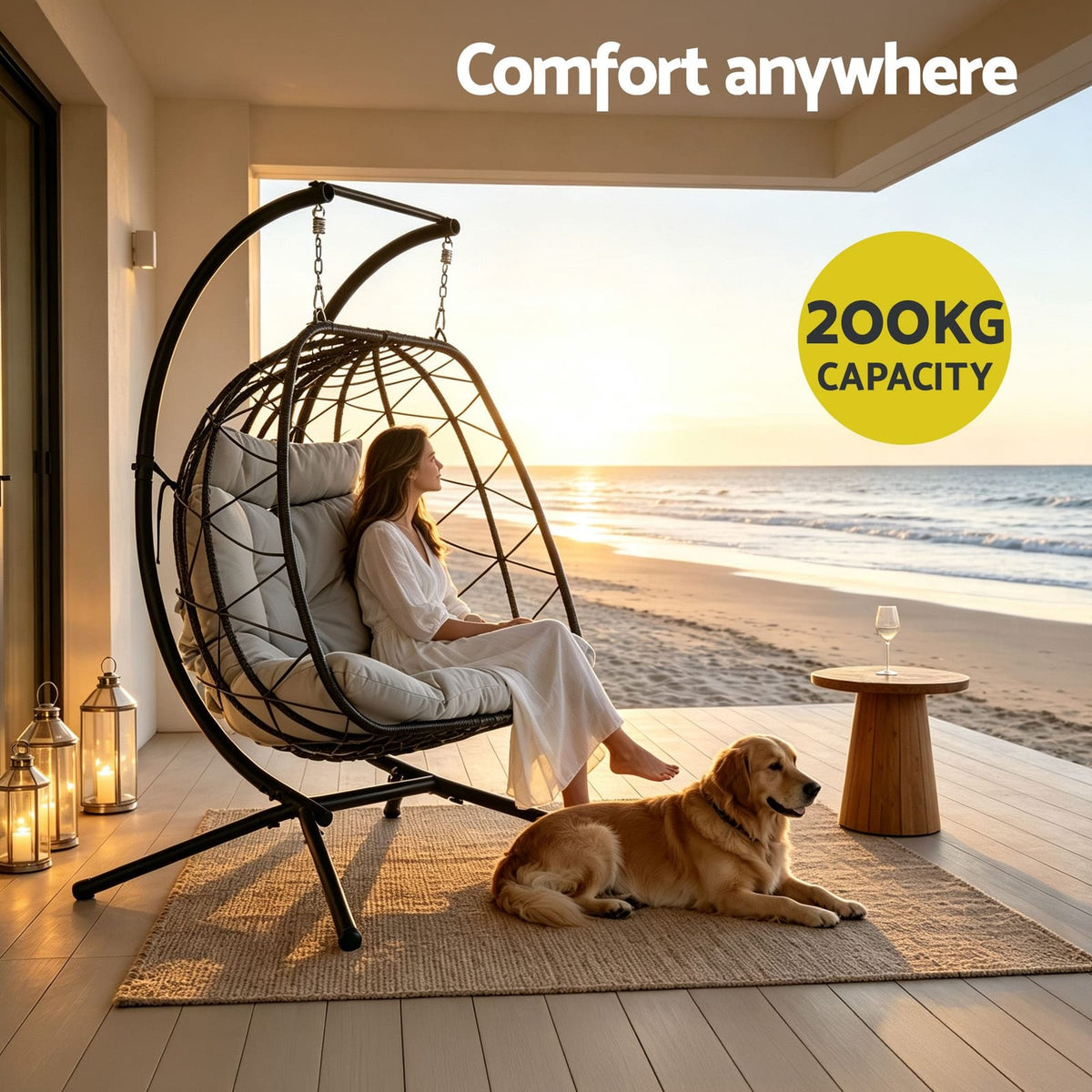 Outdoor Swing Chair 2 Seater Grey 175x130x190cm