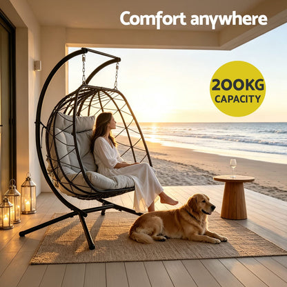 Outdoor Swing Chair 2 Seater Grey 175x130x190cm