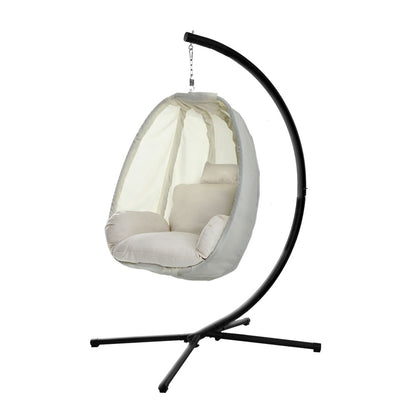 Outdoor Egg Swing Chair Patio Furniture Pod Stand Canopy Foldable Cream