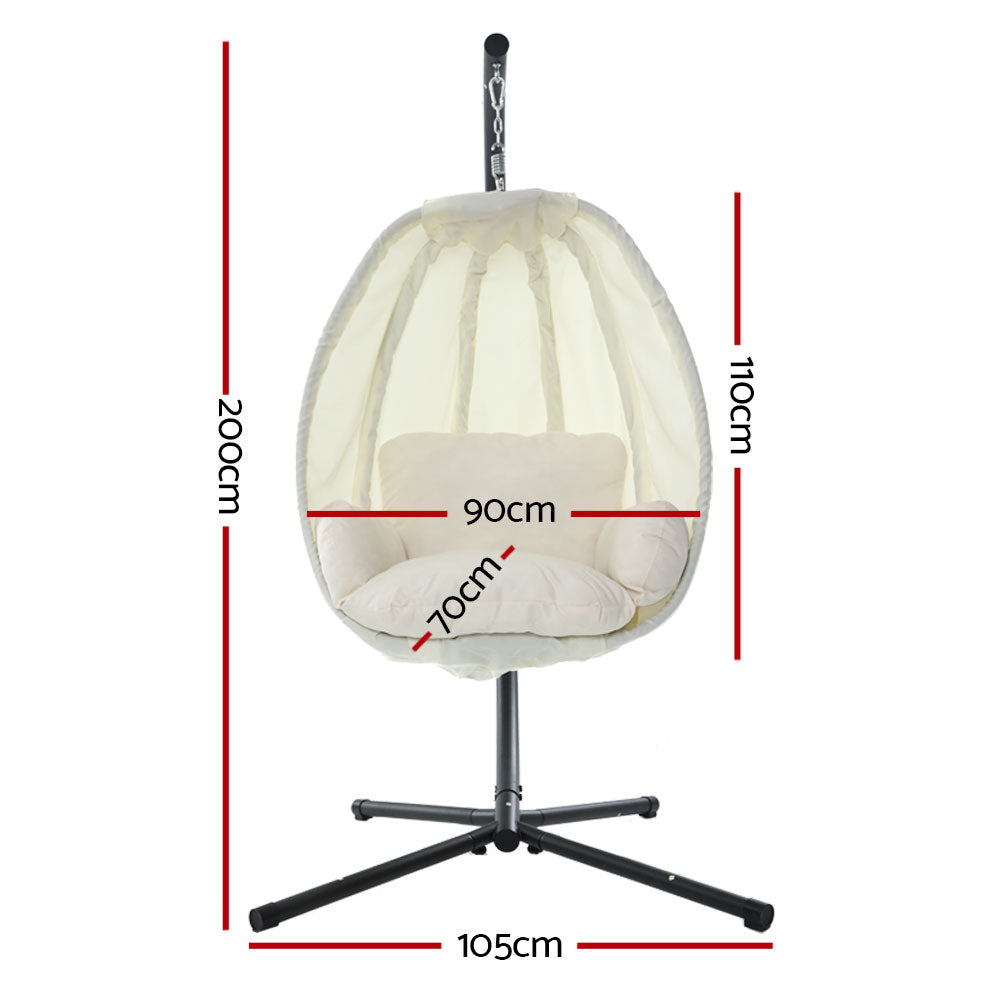 Outdoor Egg Swing Chair Patio Furniture Pod Stand Canopy Foldable Cream
