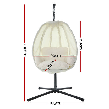 Outdoor Egg Swing Chair Patio Furniture Pod Stand Canopy Foldable Cream