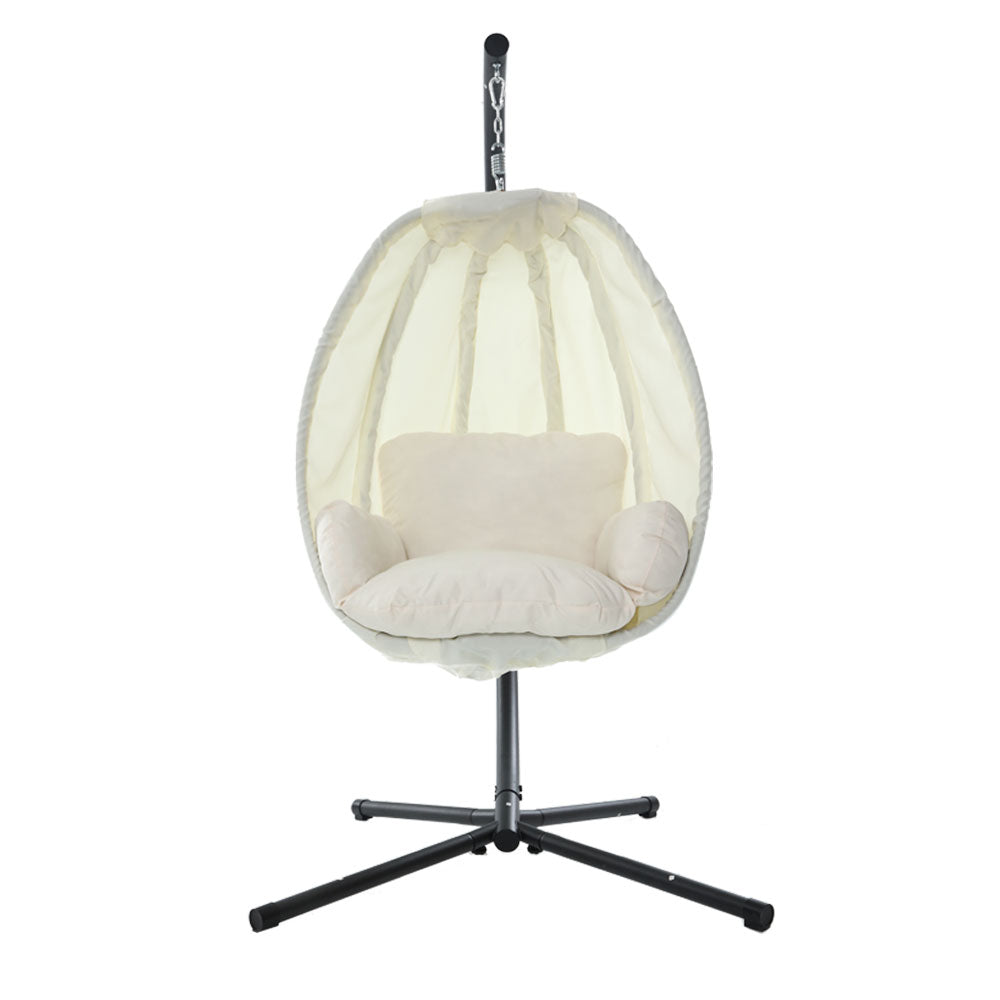 Outdoor Egg Swing Chair Patio Furniture Pod Stand Canopy Foldable Cream