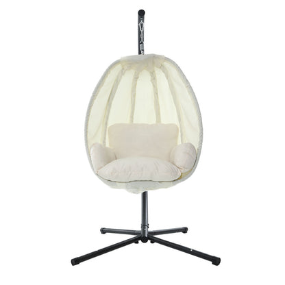 Outdoor Egg Swing Chair Patio Furniture Pod Stand Canopy Foldable Cream
