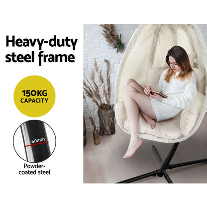Outdoor Egg Swing Chair Patio Furniture Pod Stand Canopy Foldable Cream