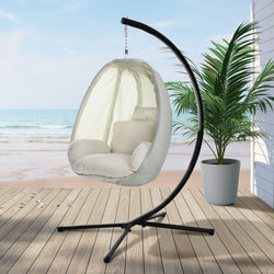Outdoor Egg Swing Chair Patio Furniture Pod Stand Canopy Foldable Cream