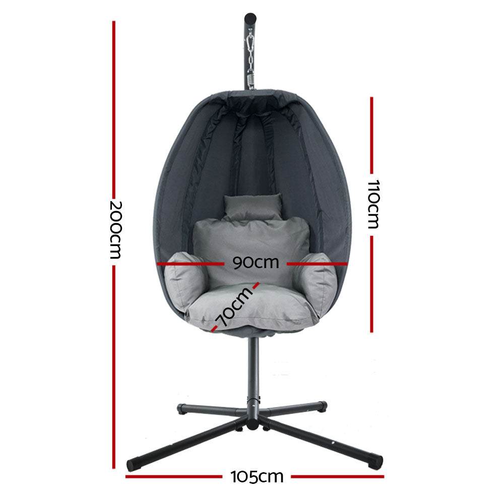 Outdoor Egg Swing Chair Patio Furniture Pod Stand Canopy Foldable Grey
