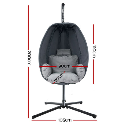 Outdoor Egg Swing Chair Patio Furniture Pod Stand Canopy Foldable Grey