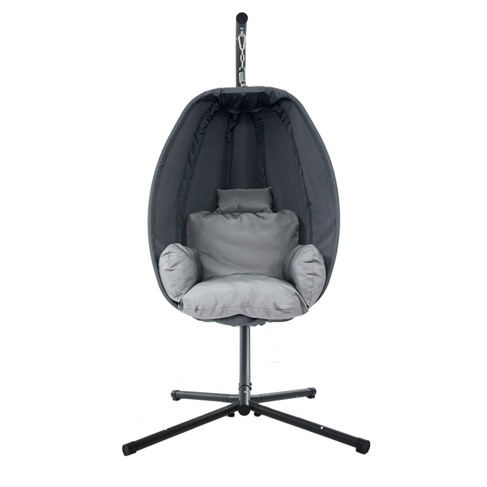 Outdoor Egg Swing Chair Patio Furniture Pod Stand Canopy Foldable Grey