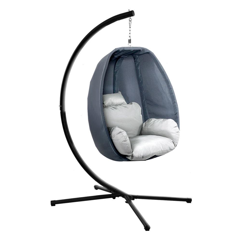 Outdoor Egg Swing Chair Patio Furniture Pod Stand Canopy Foldable Grey