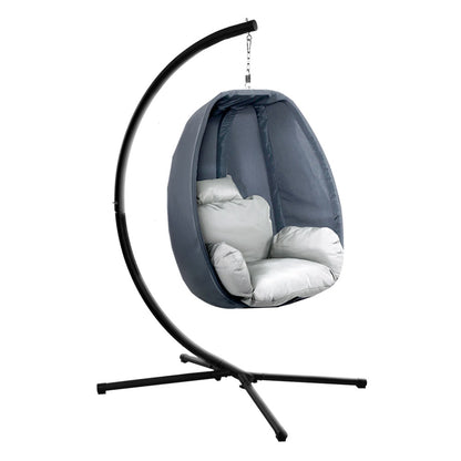 Outdoor Egg Swing Chair Patio Furniture Pod Stand Canopy Foldable Grey