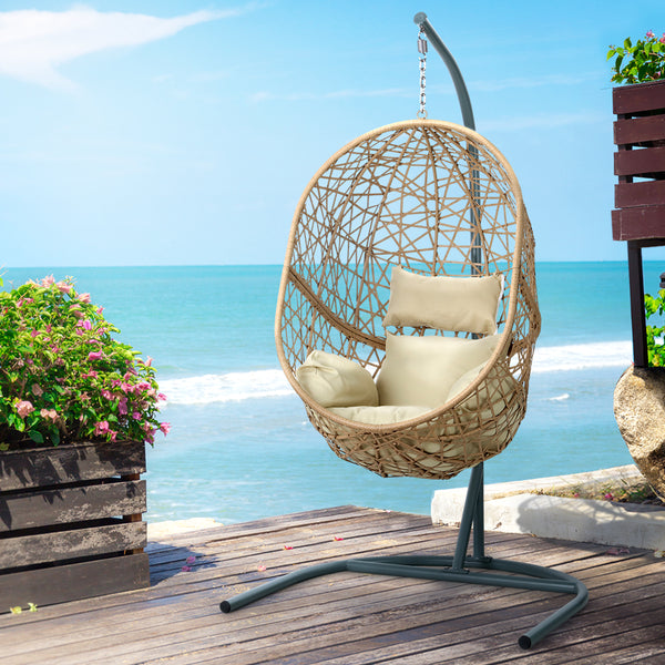 Outdoor Egg Swing Chair Wicker Rattan Furniture Pod Stand Cushion Yellow